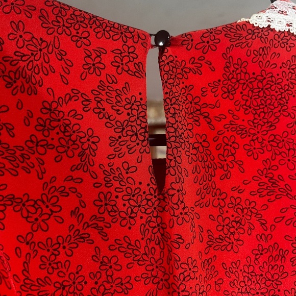 1980’s Vintage Dave & Johnny Red Peplum Midi Dress Red Floral Print with Lace​ - Picture 13 of 13